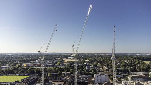 High angle view of cityscape against clear sky