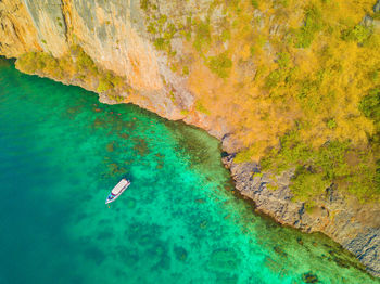 High angle view of rock formation in sea