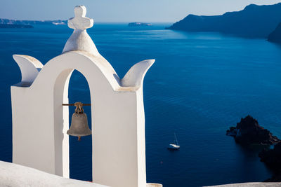 Traditional architecture of the churches of the oia city in santorini island