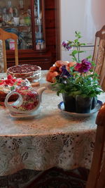 Flowers in bowl on table
