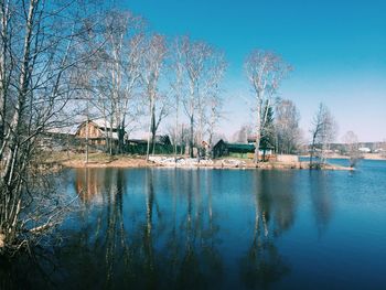 Reflection of trees in calm lake