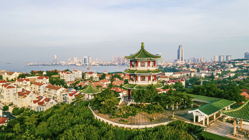 High angle view of townscape against sky