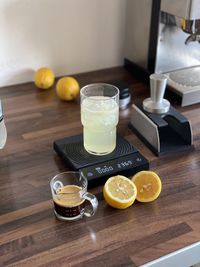 High angle view of drink on table