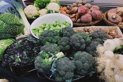 High angle view of vegetables for sale in market