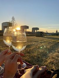 People holding glass of field