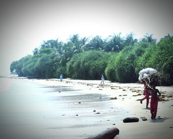 People on beach against sky