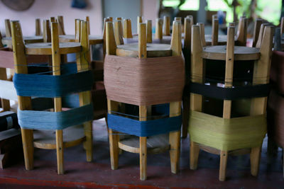Close-up of chairs and table in restaurant
