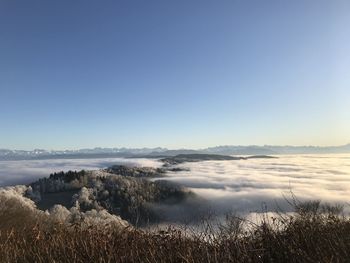 Scenic view of lake against clear sky