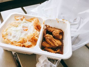 High angle view of food in plate