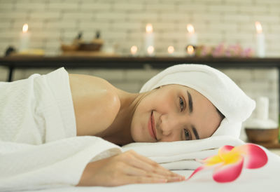 Portrait of woman relaxing at home