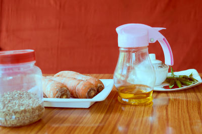 Close-up of breakfast served on table