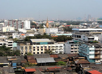 High angle view of townscape against clear sky