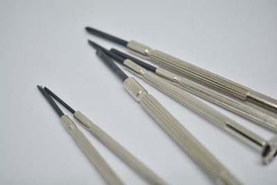 High angle view of pen on table