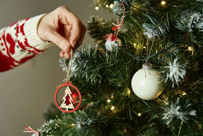 Cropped hand holding christmas tree