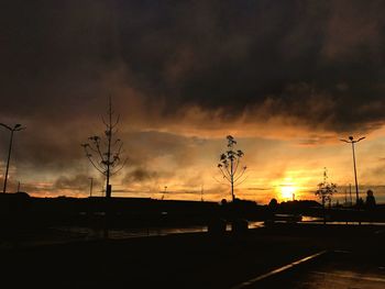 Silhouette trees against sky at sunset