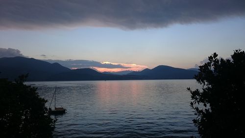 Scenic view of lake against sky during sunset