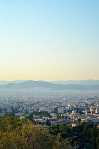 High angle view of townscape against clear sky