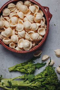 High angle view of vegetables in bowl on table