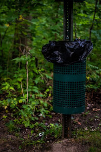 Close-up of metal structure on field