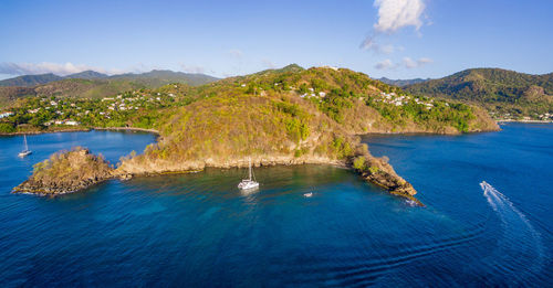 Aerial view of molinere bay, home of the famous underwater sculpture park of grenada.