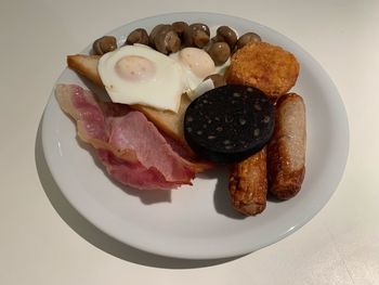 High angle view of breakfast served in plate