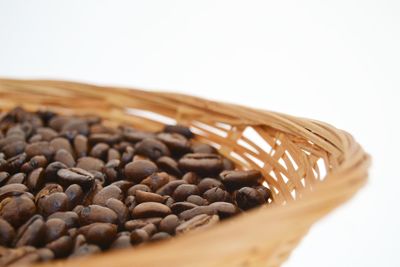 Close-up of coffee beans against white background