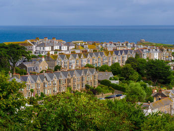 High angle view of buildings in city