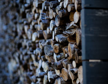 Close-up of stack of logs