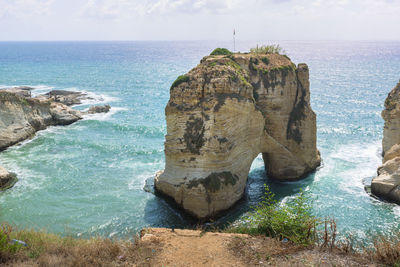 Raouche, pigeon rock formation, sea cave natural landmark beirut, lebanon, middle east