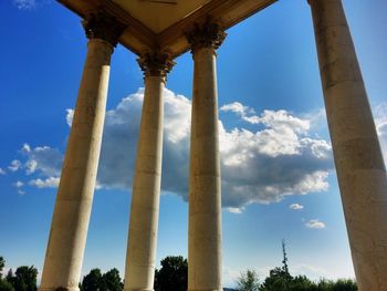 Low angle view of building against blue sky