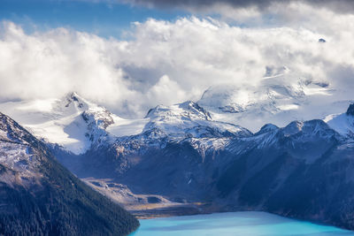 Scenic view of snowcapped mountains against sky