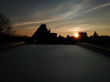 Silhouette of city at sunset