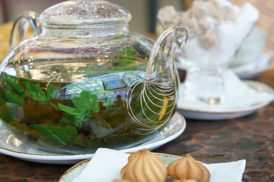 Close-up of tea cup on table