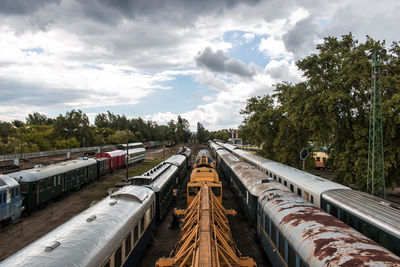 Railroad tracks amidst trees against sky