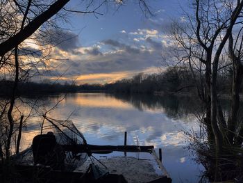 Scenic view of lake against sky at sunset