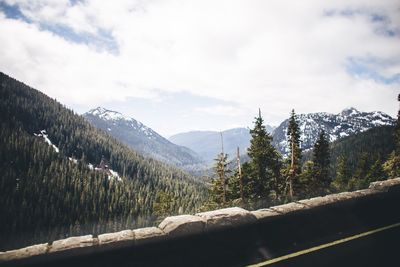 Scenic view of mountains against cloudy sky