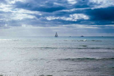 Scenic view of sea against cloudy sky