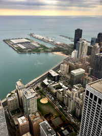 High angle view of city at waterfront