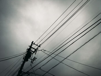 Low angle view of electricity pylon against sky