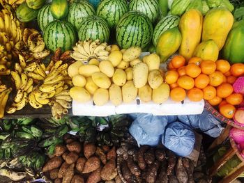 High angle view of fruits for sale in market