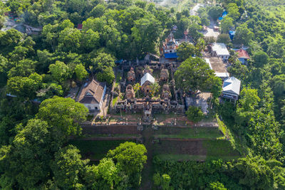 High angle view of bridge amidst trees and plants in park