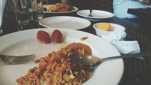 Close-up of food served in plate