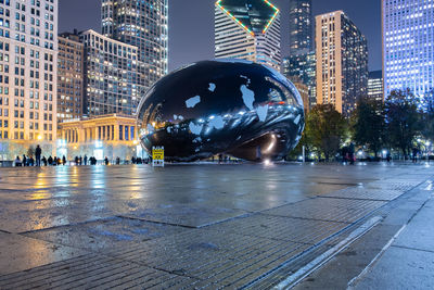 View of city buildings at night