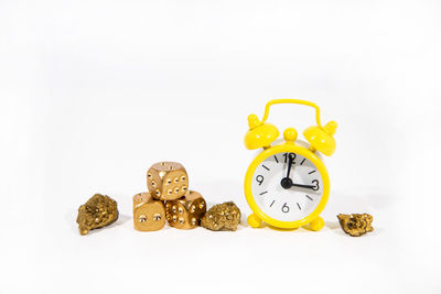 Close-up of clock against white background