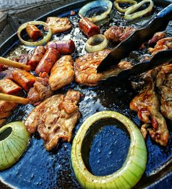 High angle view of seafood on barbecue
