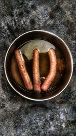 High angle view of bread in bowl on table