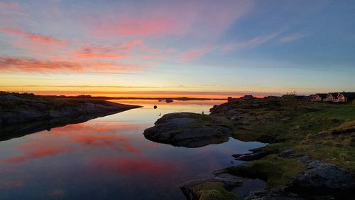 Scenic view of lake against sky during sunset