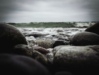 Surface level of stones on beach