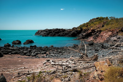 Scenic view of sea against clear sky