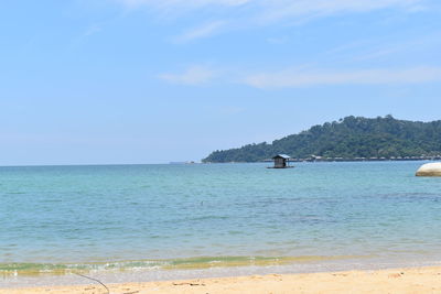 Scenic view of sea against blue sky